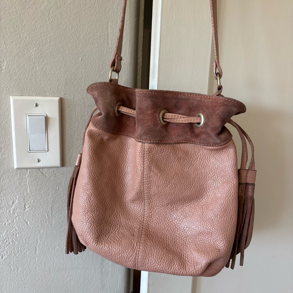 Coach and Four Pink Leather Crossbody Bucket Bag Tassels - Picture 2 of 12